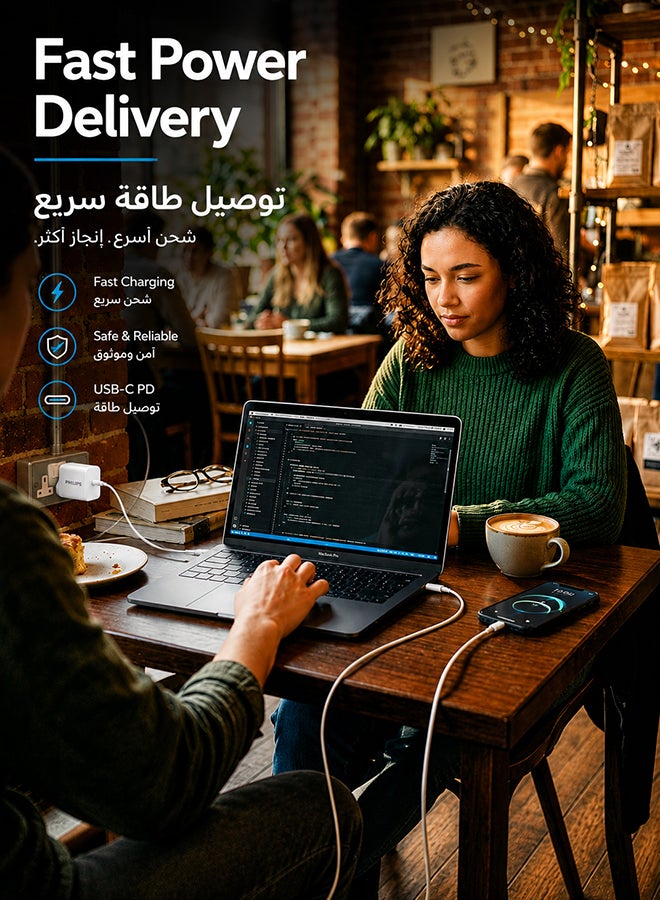 فيليبس شاحن USB-C سريع 20 واط DLP2629CW/05، محول Power Delivery (PD) لأجهزة آيفون 16/15/14/13/12، سامسونج جالاكسي S25/S24/S23، شاحن سفر، أبيض white - Image 5