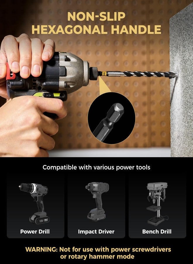 toolant Serrated Eccentric Masonry Drill Bit Set(5pcs),Four Edge Concrete Drill Bits for Glass, Tile, Brick, Cement Concrete Plastic,5/32"-3/8",Industrial Strength Carbide Drill Bit Tip - Image 5