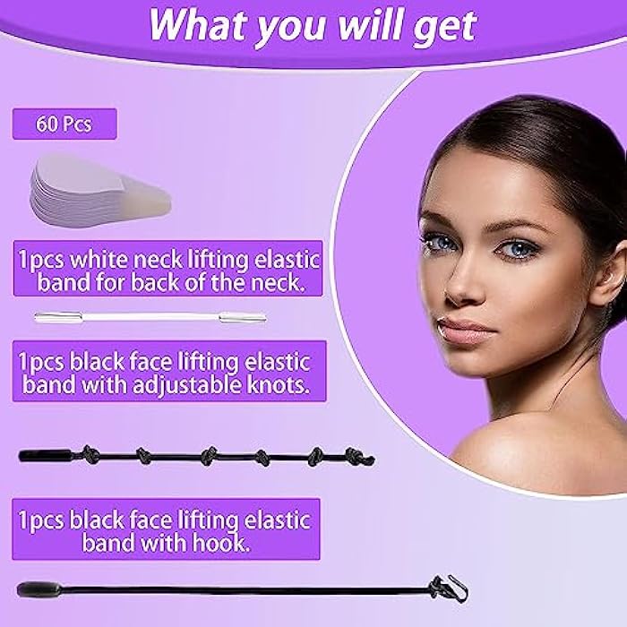 Elitecran Face Lift Tape, Face Tape Lifting Invisible, 60 Pcs Face Lift Double chin Stickers Neck Lift Tapes and Bands Makeup Tool for Lifting Saggy Skin and Wrinkles - Image 2