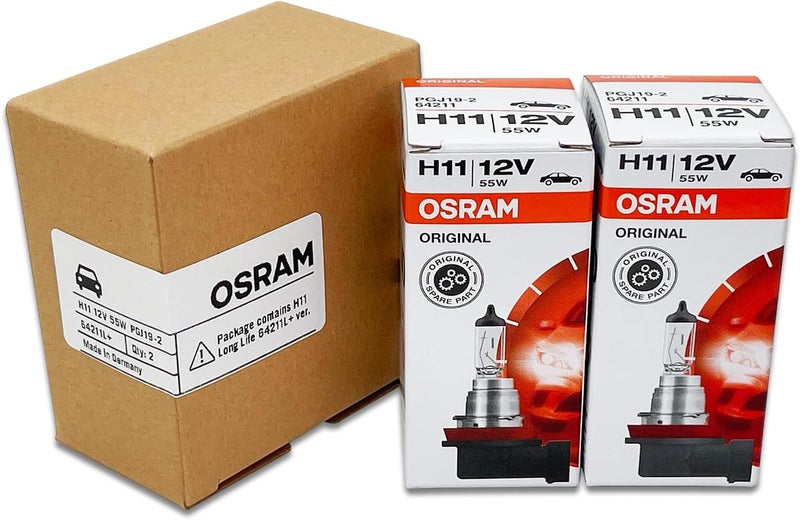 OSRAM H11 OEM Original Standard Halogen Headlight Bulbs 12V 55W 64211L+ (Long Life) Made in Germany | Pack of 2 - Image 4