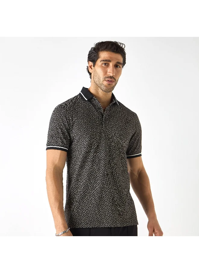 Iconic Iconic Printed Polo T-shirt with Short Sleeves