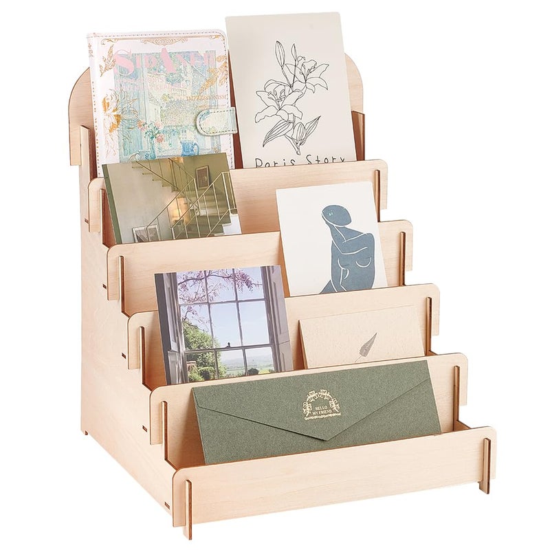 PH PandaHall 5 Tier Greeting Card Display Stand Wooden Greeting Card Holder Portable Cardboard Sticker Display Stand Retail Display Stand for Cards Stickers Photos Vendor Retail Counter Trade Show - Image 2