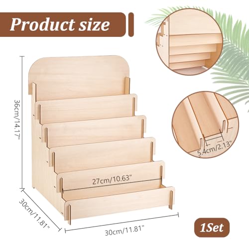 PH PandaHall 5 Tier Greeting Card Display Stand Wooden Greeting Card Holder Portable Cardboard Sticker Display Stand Retail Display Stand for Cards Stickers Photos Vendor Retail Counter Trade Show - Image 3