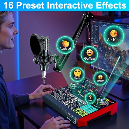 neculogy Podcast Equipment Bundle with 3.5mm P15 Condenser Microphone for Pc/Phone Live Streaming Singing Gaming, Podcast Microphone Bundle with Live Sound Board Audio Mixer,Voice Changer, Denoise,DJ Sets - Image 5