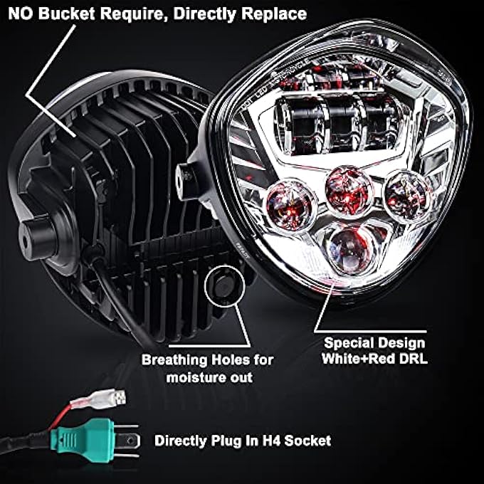 ريحني مصباح أمامي LED للدراجات النارية مقاس 7 بوصات عالي الشعاع أبيض وأحمر مع حامل عالمي للدراجات النارية متوافق مع هارلي وهوندا وكاواساكي وسوزوكي وياماها - Image 3