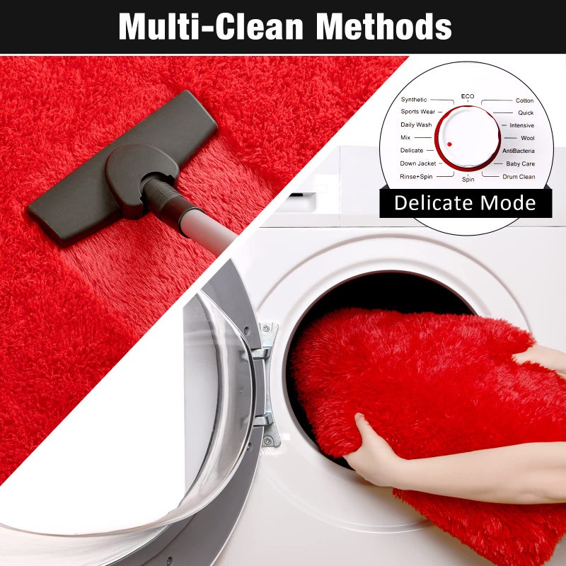 Keeko Small Fluffy Rug for Bedroom  2x4 Bedside Runner Rug Non Slip Throw Rugs for Living Room Entryway Shag Fuzzy Faux Fur Washable Area Rug Indoor Carpet for Kids Girls Nursery Room Decor Red - Image 4