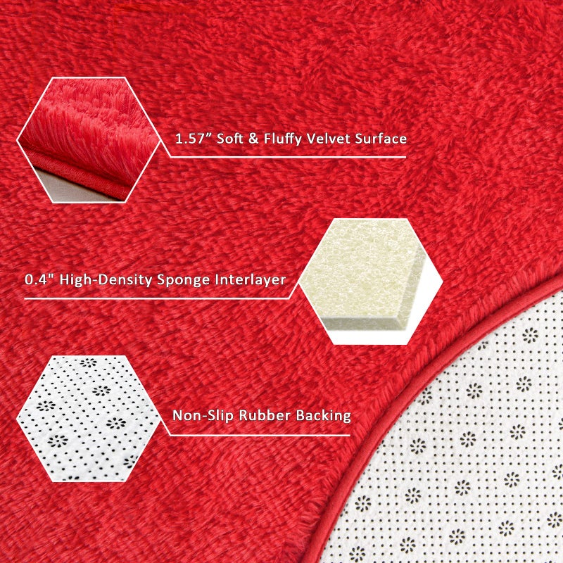 Keeko Small Fluffy Rug for Bedroom  2x4 Bedside Runner Rug Non Slip Throw Rugs for Living Room Entryway Shag Fuzzy Faux Fur Washable Area Rug Indoor Carpet for Kids Girls Nursery Room Decor Red - Image 3