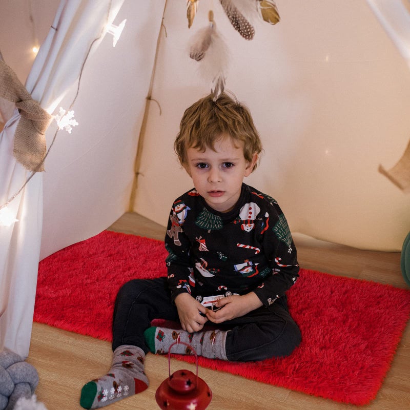 Keeko Small Fluffy Rug for Bedroom  2x4 Bedside Runner Rug Non Slip Throw Rugs for Living Room Entryway Shag Fuzzy Faux Fur Washable Area Rug Indoor Carpet for Kids Girls Nursery Room Decor Red - Image 5