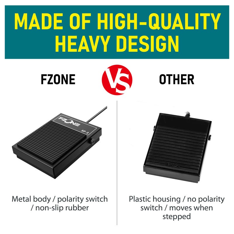 FZONE Compact Sustain Pedal for Keyboards Digital Pianos Synthesizers,Tone Modules,Drum Machines All Metal Heavy Design,Non-Slip,with Polarity Switch - Image 5