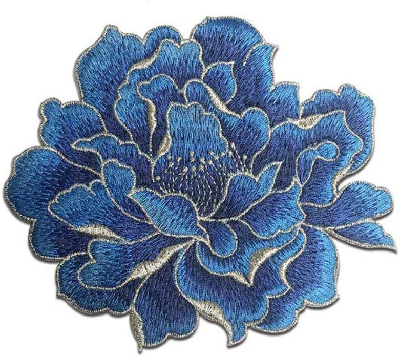 Sourcemall Sew on Peony Floral Patches, Embroidered Flower Appliques for DIY Clothing, Jackets, Jeans, Backpacks, Hats, Arts Craft Sew Making (Dark Blue Peony) - Image 1