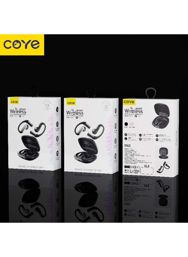 سماعات أذن لاسلكية مفتوحة COYE CH-8 بتقنية البلوتوث مع علبة شحن وتحكم باللمس، أبيض - Image 1