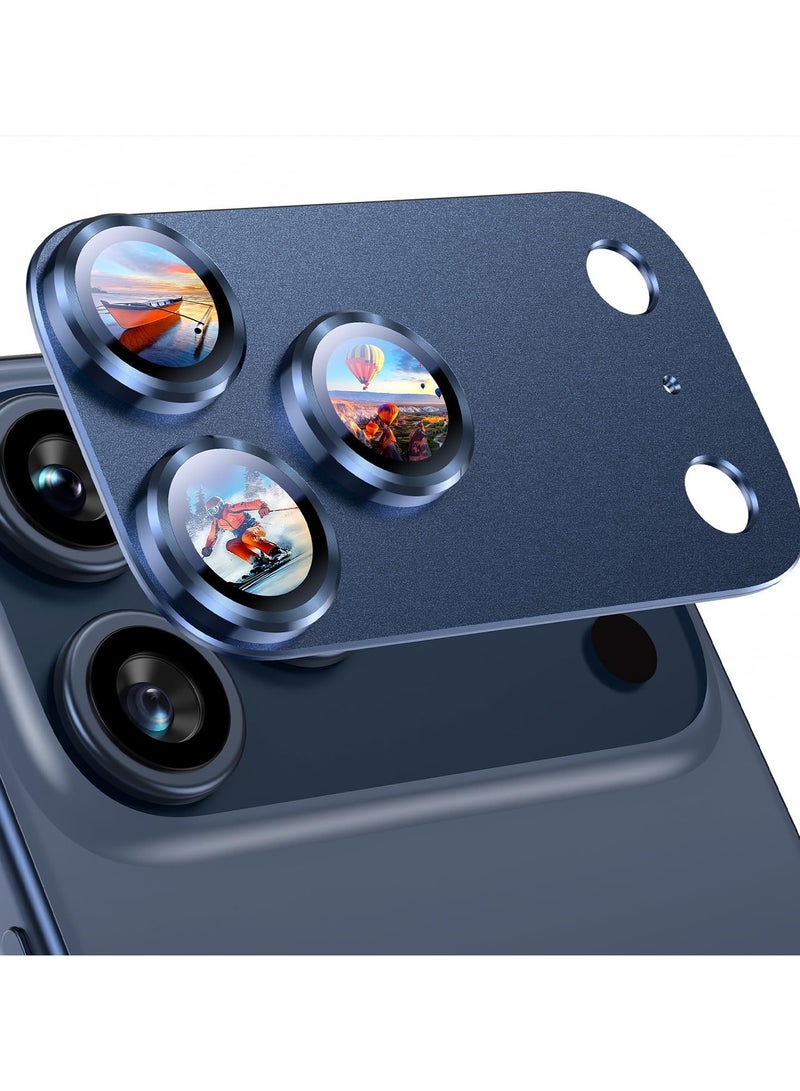 QIRG حامي عدسة الكاميرا لجهاز آيفون 17 برو ماكس [حماية من السقوط] [تغطية كاملة] [معدن ثلاثي الأبعاد] [متوافق مع الجرابات] غطاء زجاجي مقسى للكاميرا — أزرق - Image 1