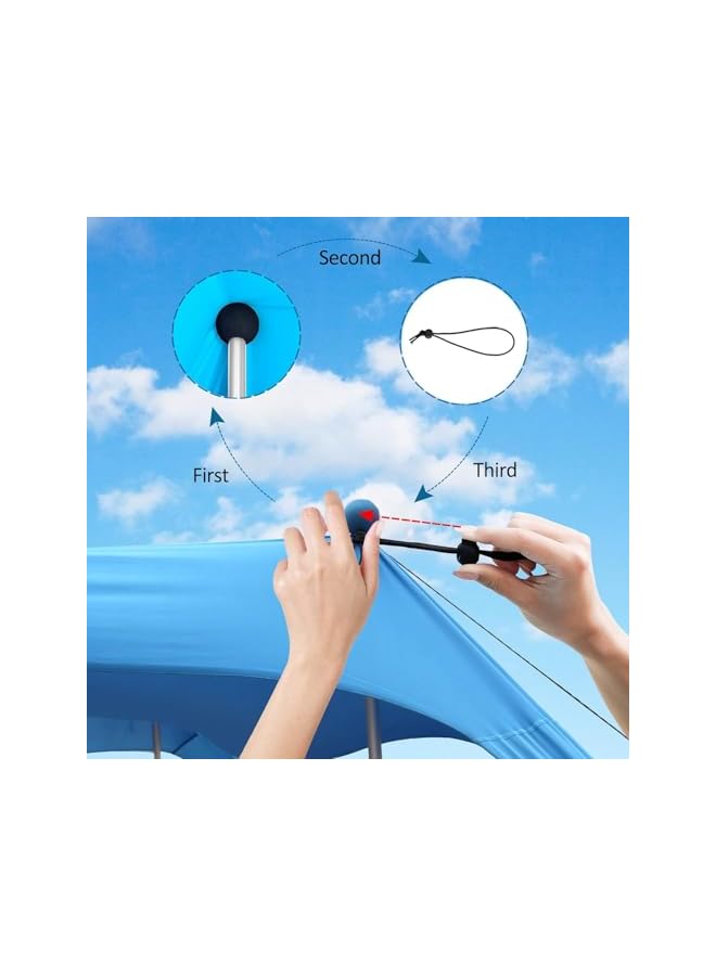 PROMASS خيمة شاطئية قابلة للطي 7.5X7.5 قدم مظلة شمسية محمولة مع حبال مقاومة للرياح لحماية شمسية مستقرة مع حقيبة حمل سهلة التركيب للتخييم العائلي وصيد الأسماك والنزهات في الفناء الخلفي (أزرق) - Image 4