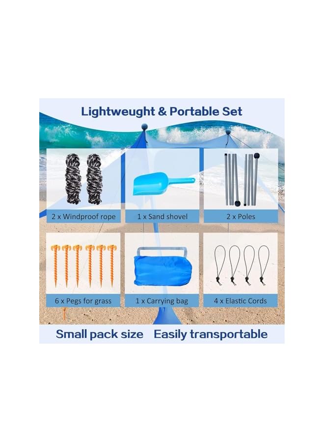 PROMASS خيمة شاطئية قابلة للطي 7.5X7.5 قدم مظلة شمسية محمولة مع حبال مقاومة للرياح لحماية شمسية مستقرة مع حقيبة حمل سهلة التركيب للتخييم العائلي وصيد الأسماك والنزهات في الفناء الخلفي (أزرق) - Image 5