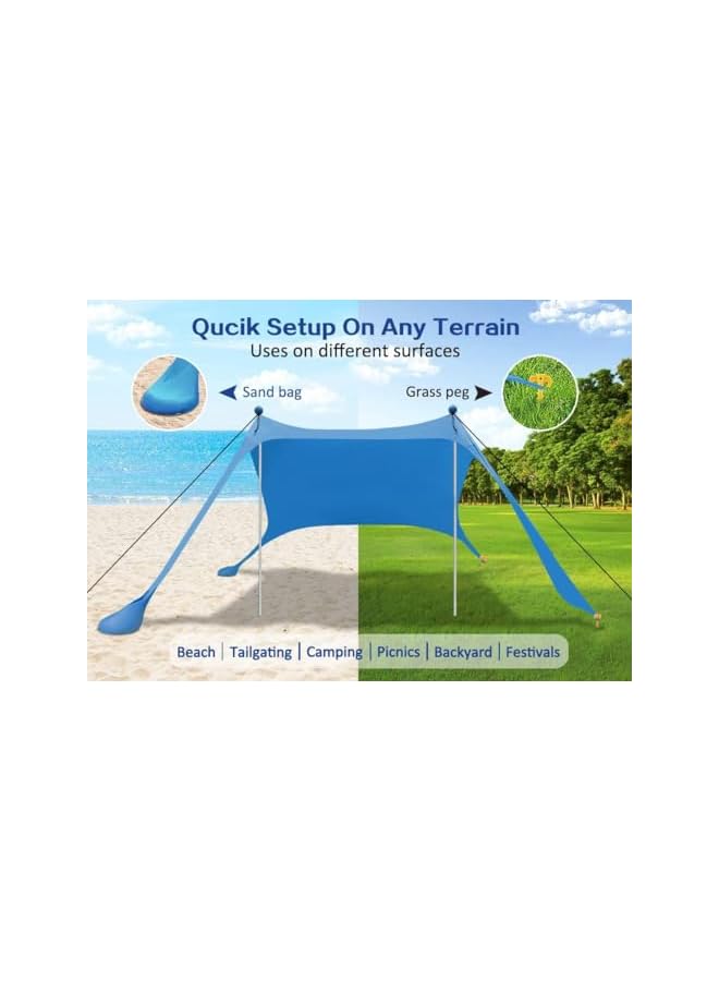 PROMASS خيمة شاطئية قابلة للطي 7.5X7.5 قدم مظلة شمسية محمولة مع حبال مقاومة للرياح لحماية شمسية مستقرة مع حقيبة حمل سهلة التركيب للتخييم العائلي وصيد الأسماك والنزهات في الفناء الخلفي (أزرق) - Image 3