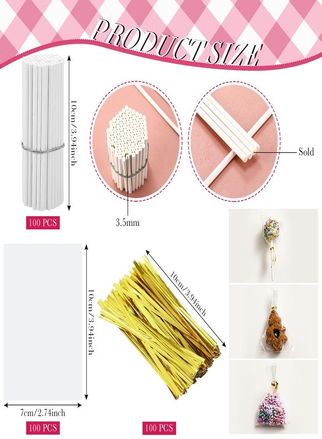 Yinkin Cake Pop Mold Sticks and Wrappers Cake Pop Kit Set Include 100 Parcel Bags 100 Papery Treat Sticks Metallic Twist Ties Scooper Ball Maker Lollipop Tools for Candy Chocolates and Cookies(Black) - Image 2