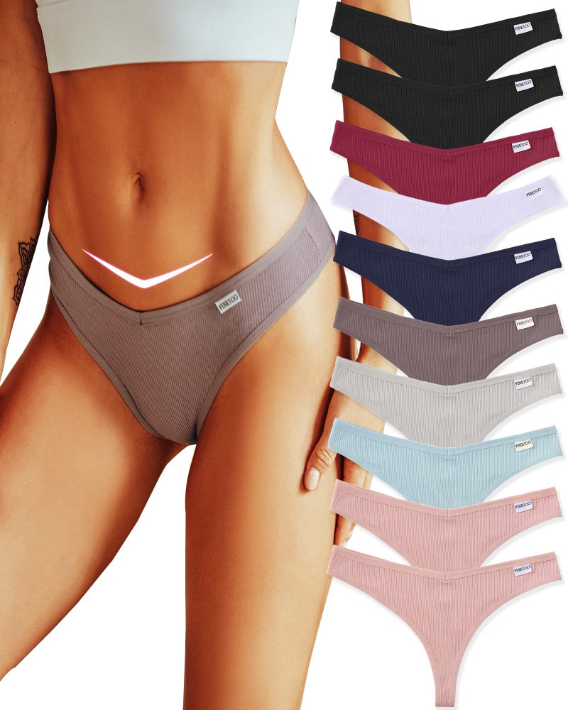 FINETOO 10 Pack Thongs for Women Cotton Underwear Breathable Stretch Low Rise Hipster Panties Sexy S-XL - Image 1