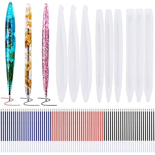 JANYUN JANYUN 9 Pieces Pen Resin Mold Epoxy Resin Molds with 75 Pieces Ink Pen RefillsBallpoint Pen Silicone Molds Resin Casting Molds for DIY Resin Crafts Making