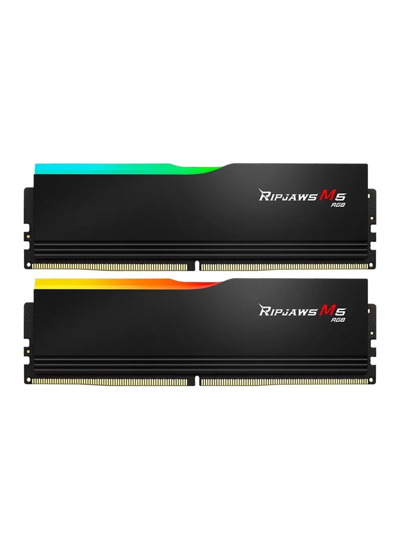 RIPJAWS - G.Skill Ripjaws M5 RGB 64GB (2x32GB) DDR5 Dual Channel Desktop Memory Kit, 6400 MT/s Memory Speed, CL 32 CAS Latency, Intel XMP 3.0, 1.40V, 288 Pin, Black | F5-6400J3239G32GX2-RM5RK - Image 1