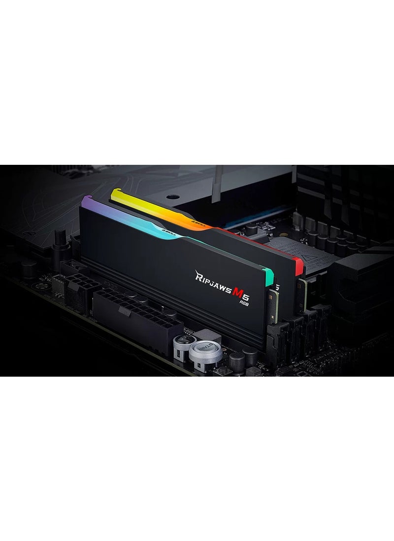RIPJAWS - G.Skill Ripjaws M5 RGB 64GB (2x32GB) DDR5 Dual Channel Desktop Memory Kit, 6400 MT/s Memory Speed, CL 32 CAS Latency, Intel XMP 3.0, 1.40V, 288 Pin, Black | F5-6400J3239G32GX2-RM5RK - Image 1