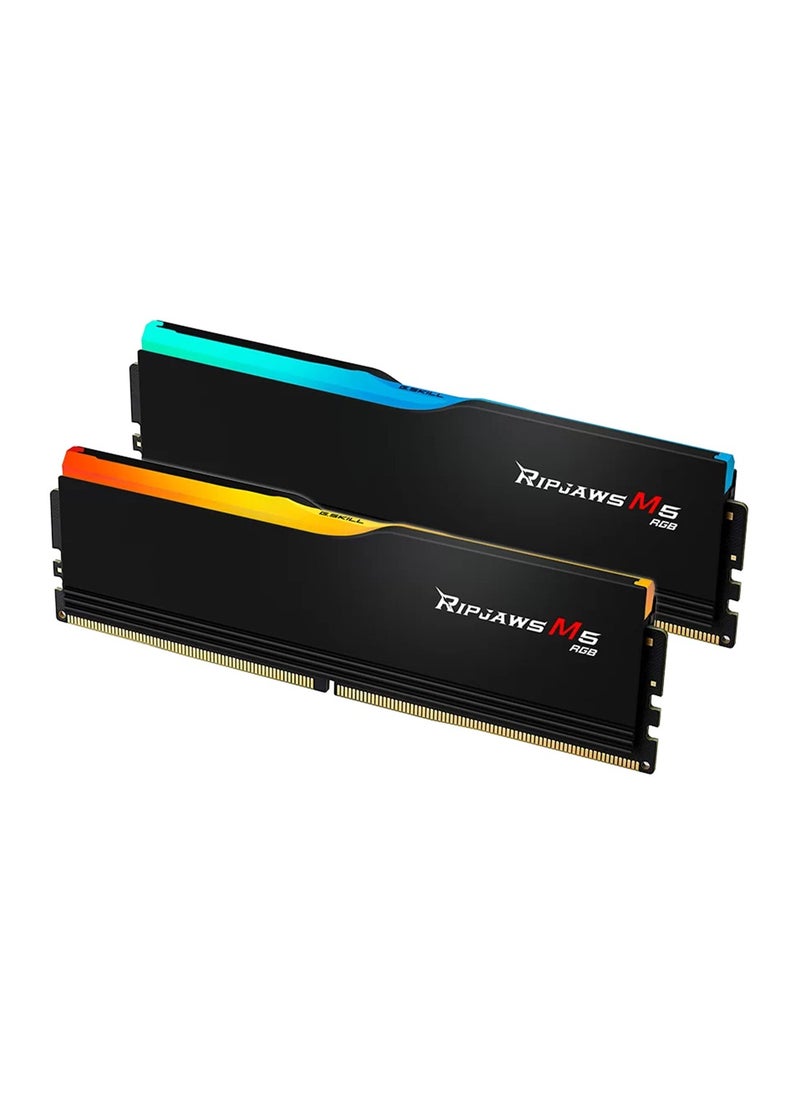 RIPJAWS - G.Skill Ripjaws M5 RGB 64GB (2x32GB) DDR5 Dual Channel Desktop Memory Kit, 6400 MT/s Memory Speed, CL 32 CAS Latency, Intel XMP 3.0, 1.40V, 288 Pin, Black | F5-6400J3239G32GX2-RM5RK - Image 1