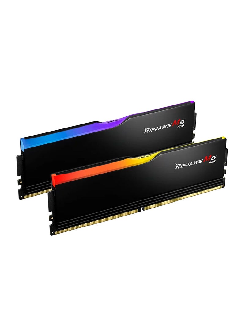 RIPJAWS - G.Skill Ripjaws M5 RGB 64GB (2x32GB) DDR5 Dual Channel Desktop Memory Kit, 6400 MT/s Memory Speed, CL 32 CAS Latency, Intel XMP 3.0, 1.40V, 288 Pin, Black | F5-6400J3239G32GX2-RM5RK - Image 1