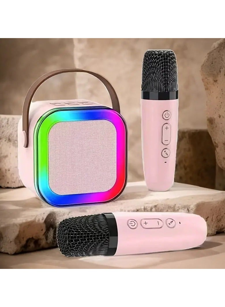 مكبر صوت كاريوكي لاسلكي K12 مع أضواء LED | نظام صوت محمول بتقنية البلوتوث مع 2 ميكروفون، مزود بمنفذ USB/Type-C | كاريوكي للمنزل والحفلات والسفر والهواء الطلق. - Image 1