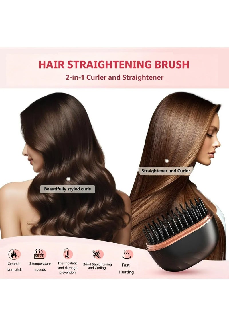 YALONG Electric Hair Straightener Brush, Mini Ceramic Ionic Hair Straightening Comb & Curler, Smooth & Shiny Hair Fast Heating, 3 Temps, Anti-Scald Electric Flat Iron - Image 2