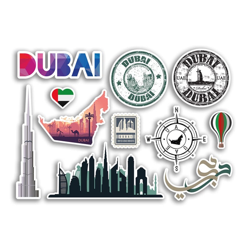 DV DESIGN A5 Sticker Sheet Dubai Vinyl Stickers - City UAE United Arab Emirates Stamps Landmarks Holiday Travel #78503 - Image 1