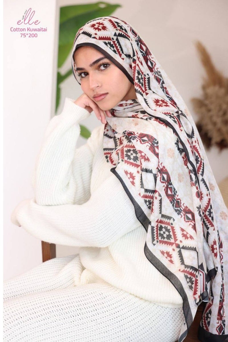 طرحة وشاح حجاب إسلامي قطن كويتي فاخر للنساء – للمناسبات والاستخدام اليومي – مقاس 200 × 75 سم