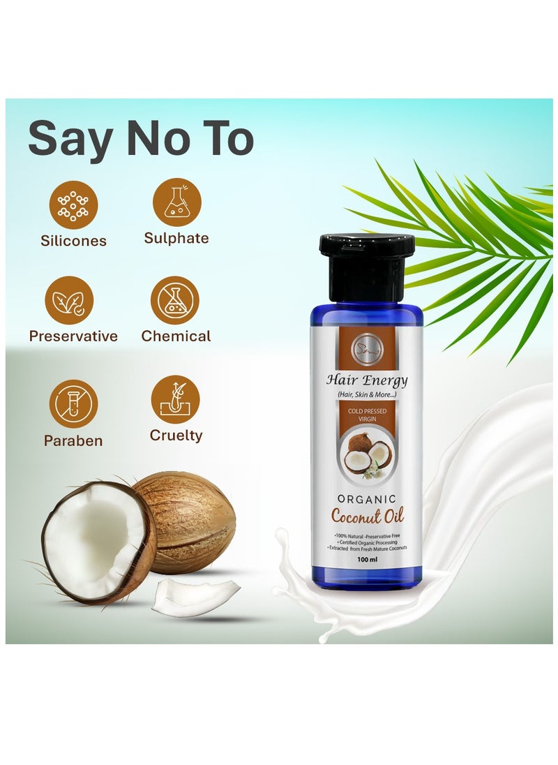 هير إنيرجي زيت جوز الهند العضوي البكر المعصور على البارد من Hair Energy | طبيعي 100% وخالٍ من المواد الحافظة | معالجة عضوية معتمدة | مستخرج من جوز الهند الطازج الناضج | غير مكرر ونقي | 100 مل  - Image 5