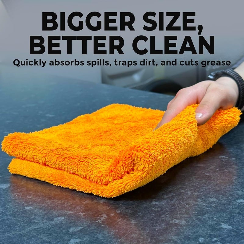 Towelogy Heavy Duty Microfibre Cleaning Cloths - Pack of 5, 40x40cm, Lint Free, Ultra Absorbent, Orange - Image 5
