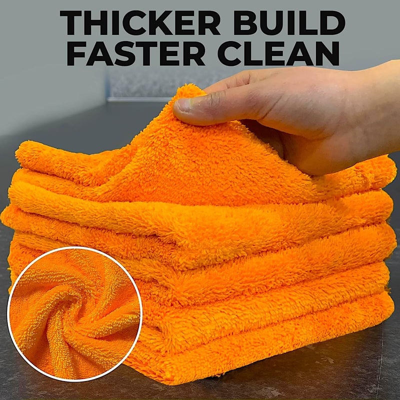 Towelogy Heavy Duty Microfibre Cleaning Cloths - Pack of 5, 40x40cm, Lint Free, Ultra Absorbent, Orange - Image 2