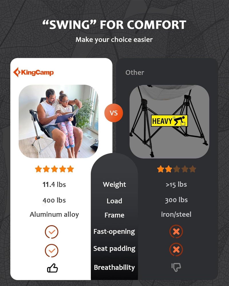 KingCamp Hammock Chair with Footrest â€“ Heavy Duty Swinging Rocking Camping Chairs for Adults up to 400lbs, Folding Portable Oversized Rocker with Cup Holder & Pillow for Outdoor Beach Lawn RV Sports - Image 5
