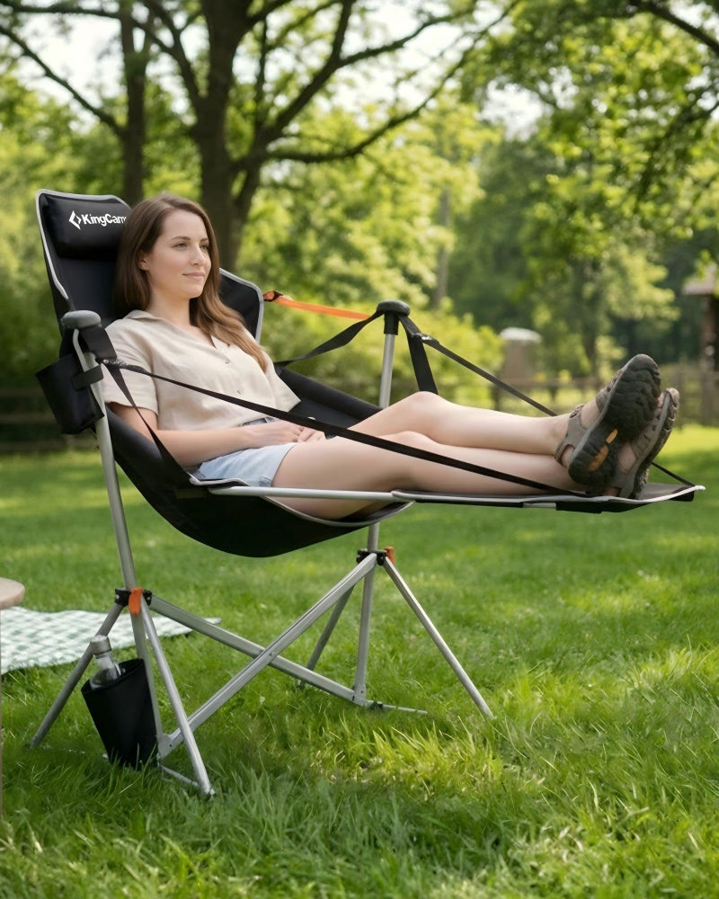 KingCamp Hammock Chair with Footrest â€“ Heavy Duty Swinging Rocking Camping Chairs for Adults up to 400lbs, Folding Portable Oversized Rocker with Cup Holder & Pillow for Outdoor Beach Lawn RV Sports - Image 2
