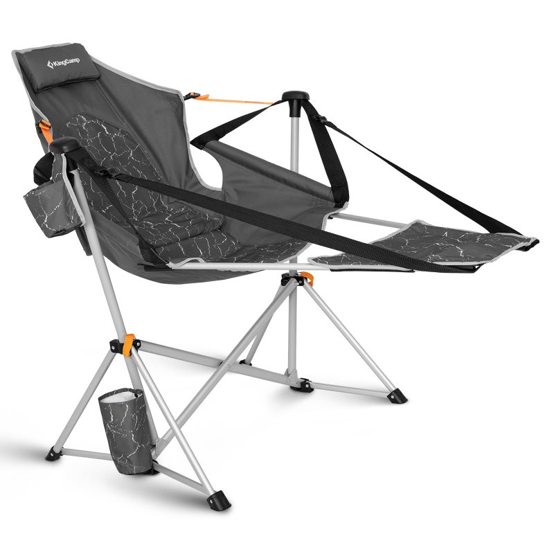 KingCamp Hammock Chair with Footrest â€“ Heavy Duty Swinging Rocking Camping Chairs for Adults up to 400lbs, Folding Portable Oversized Rocker with Cup Holder & Pillow for Outdoor Beach Lawn RV Sports - Image 1