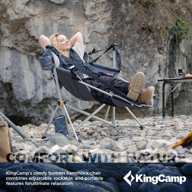 KingCamp Hammock Chair with Footrest â€“ Heavy Duty Swinging Rocking Camping Chairs for Adults up to 400lbs, Folding Portable Oversized Rocker with Cup Holder & Pillow for Outdoor Beach Lawn RV Sports - Image 3
