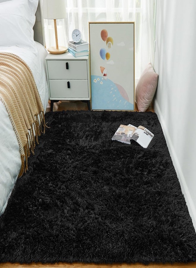 Ophanie Black Area Rugs for Bedroom Living Room, 4x6 Fluffy Fuzzy Shag Shaggy Carpet Soft Plush Furry Bedside Rug, Indoor Floor Rug for Kids Girls Boys Home Decor Aesthetic, Dorm Nursery - Image 3