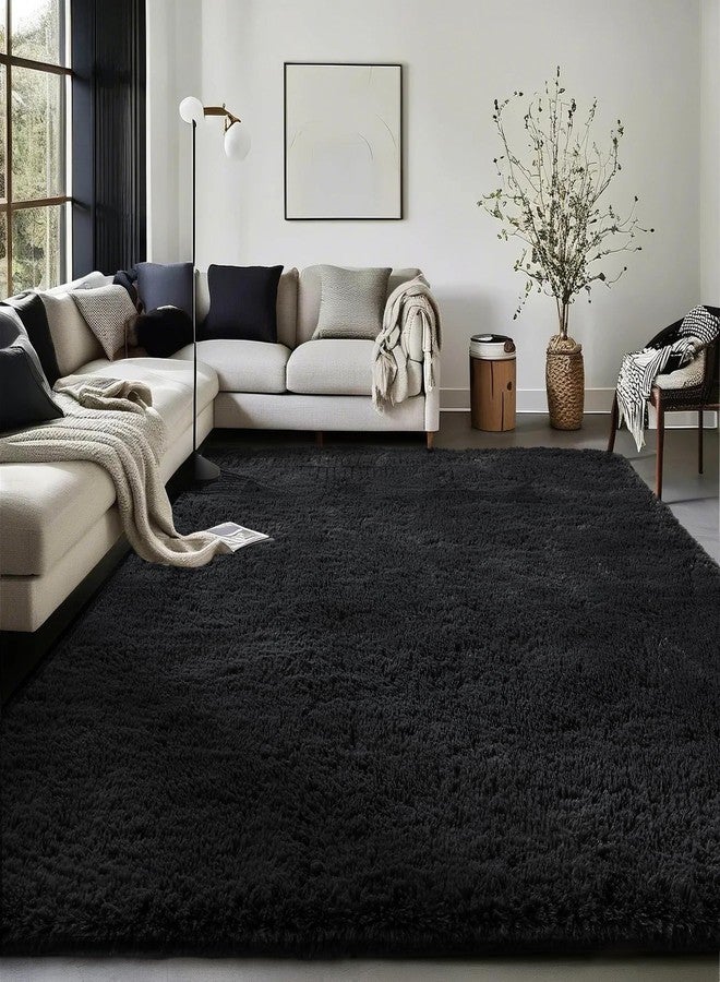 Ophanie Black Area Rugs for Bedroom Living Room, 4x6 Fluffy Fuzzy Shag Shaggy Carpet Soft Plush Furry Bedside Rug, Indoor Floor Rug for Kids Girls Boys Home Decor Aesthetic, Dorm Nursery - Image 1