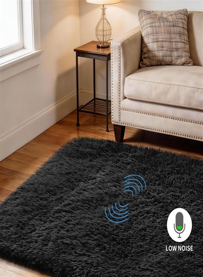 Ophanie Black Area Rugs for Bedroom Living Room, 4x6 Fluffy Fuzzy Shag Shaggy Carpet Soft Plush Furry Bedside Rug, Indoor Floor Rug for Kids Girls Boys Home Decor Aesthetic, Dorm Nursery - Image 5