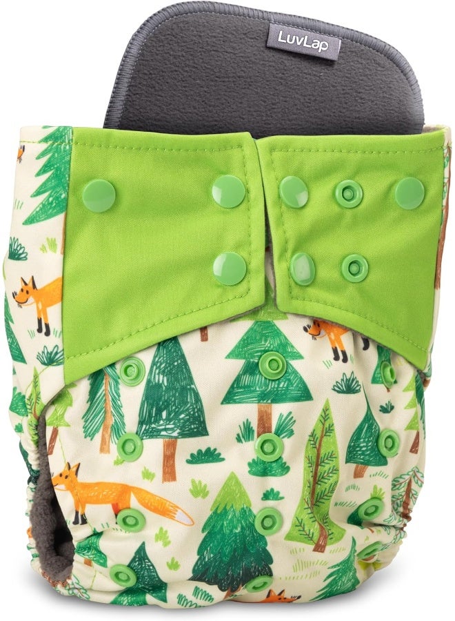 Luvlap Reusable Baby Cloth Diaper, Double Leak Guard, High Absorption, Quick Dry, Stain-Proof Comfort And Protection, 3m+, Adjustable Waist And Height With Snap Buttons, Absorbent Insert, White And Green - Image 1