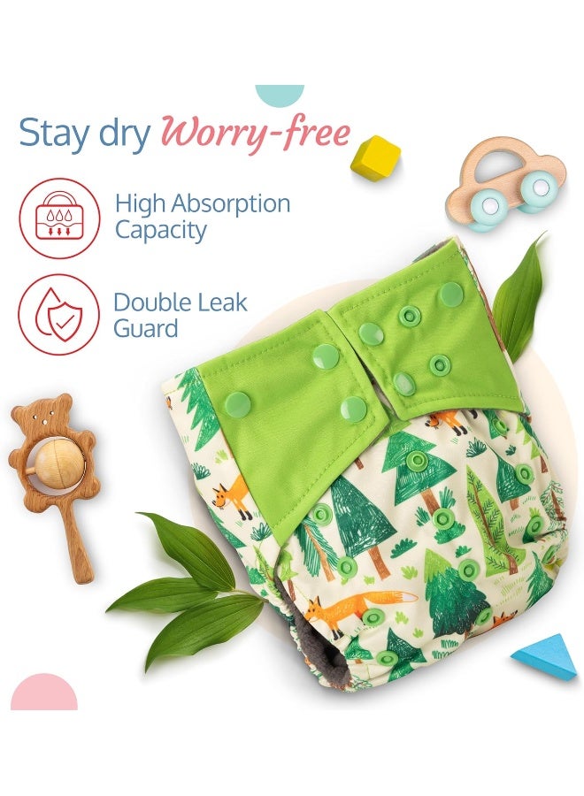 Luvlap Reusable Baby Cloth Diaper, Double Leak Guard, High Absorption, Quick Dry, Stain-Proof Comfort And Protection, 3m+, Adjustable Waist And Height With Snap Buttons, Absorbent Insert, White And Green - Image 3