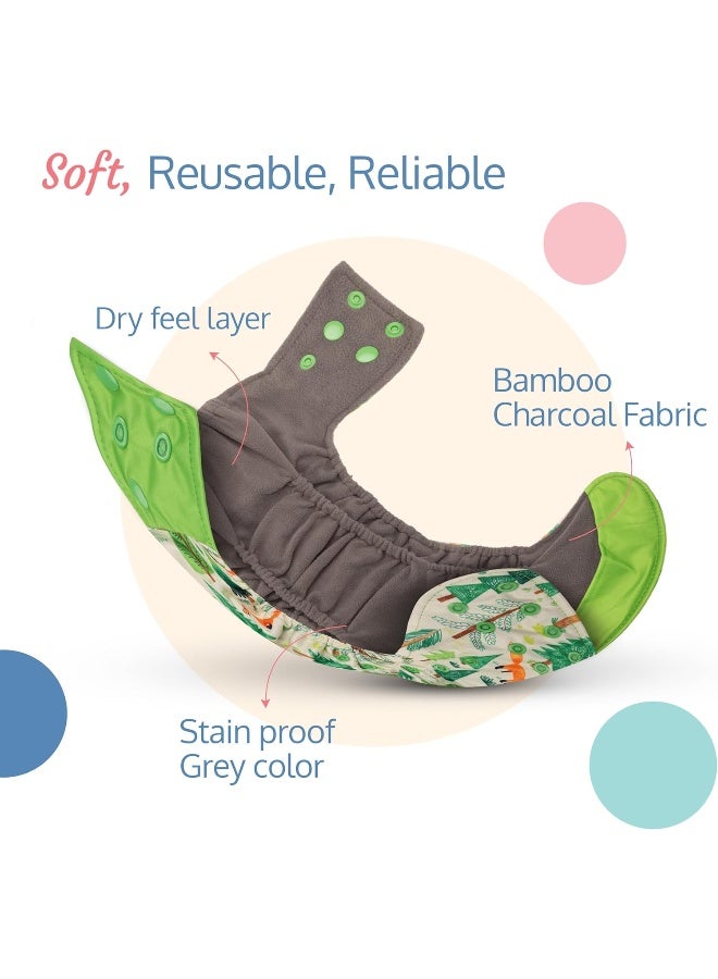 Luvlap Reusable Baby Cloth Diaper, Double Leak Guard, High Absorption, Quick Dry, Stain-Proof Comfort And Protection, 3m+, Adjustable Waist And Height With Snap Buttons, Absorbent Insert, White And Green - Image 2