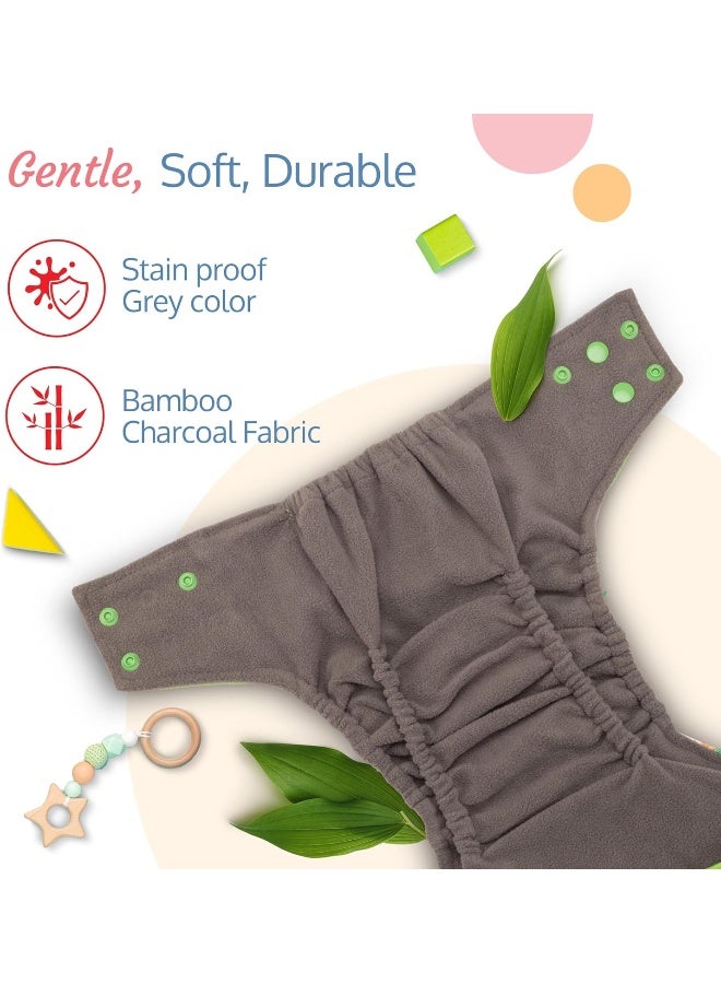 Luvlap Reusable Baby Cloth Diaper, Double Leak Guard, High Absorption, Quick Dry, Stain-Proof Comfort And Protection, 3m+, Adjustable Waist And Height With Snap Buttons, Absorbent Insert, White And Green - Image 4