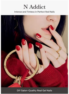 ohora ohora Semi Cured Gel Nail Strips (N Addict) - Red, Solid, Works with Any UV/LED Nail Lamps, Salon-Quality, Long Lasting, Easy to Apply & Remove - Includes 2 Prep Pads, Nail File & Wooden Stick  - Image 2