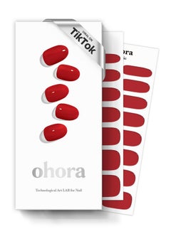ohora ohora Semi Cured Gel Nail Strips (N Addict) - Red, Solid, Works with Any UV/LED Nail Lamps, Salon-Quality, Long Lasting, Easy to Apply & Remove - Includes 2 Prep Pads, Nail File & Wooden Stick  - Image 1