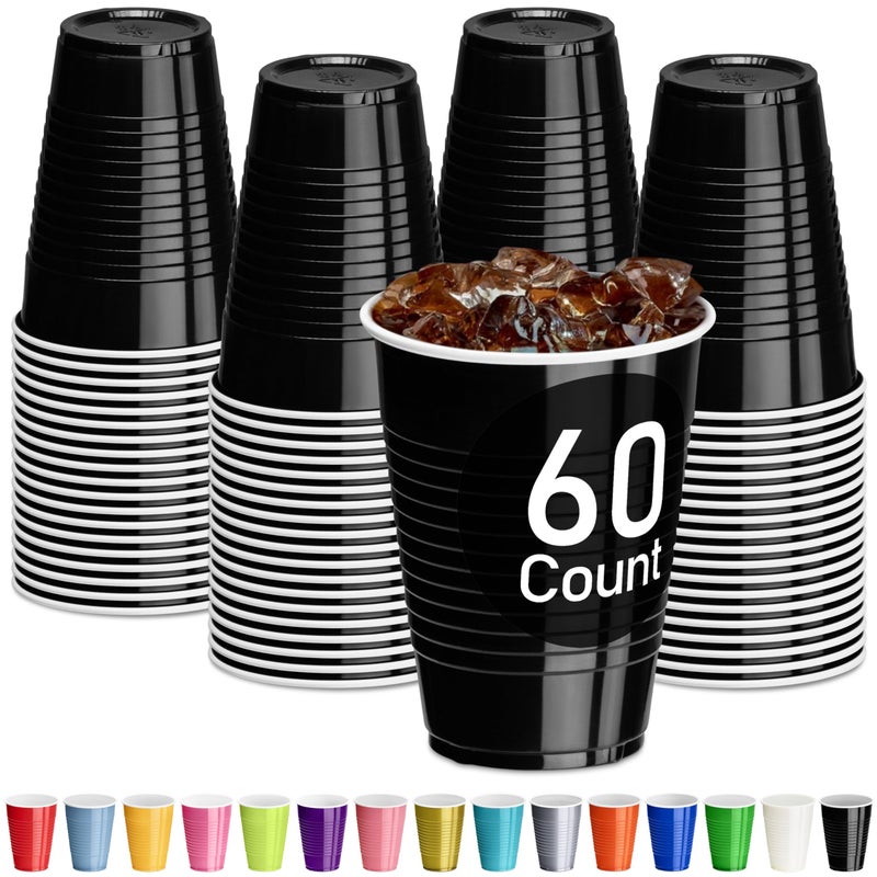 DecorRack Black Plastic Cups 12 oz Disposable Cups Party Supplies 60 Count