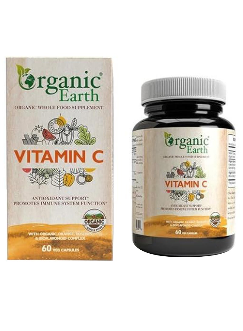 Organic Earth Plant Based Vitamic C with Organic Orange, Rosehips & Bioflavonoid Complex 60 Capsules