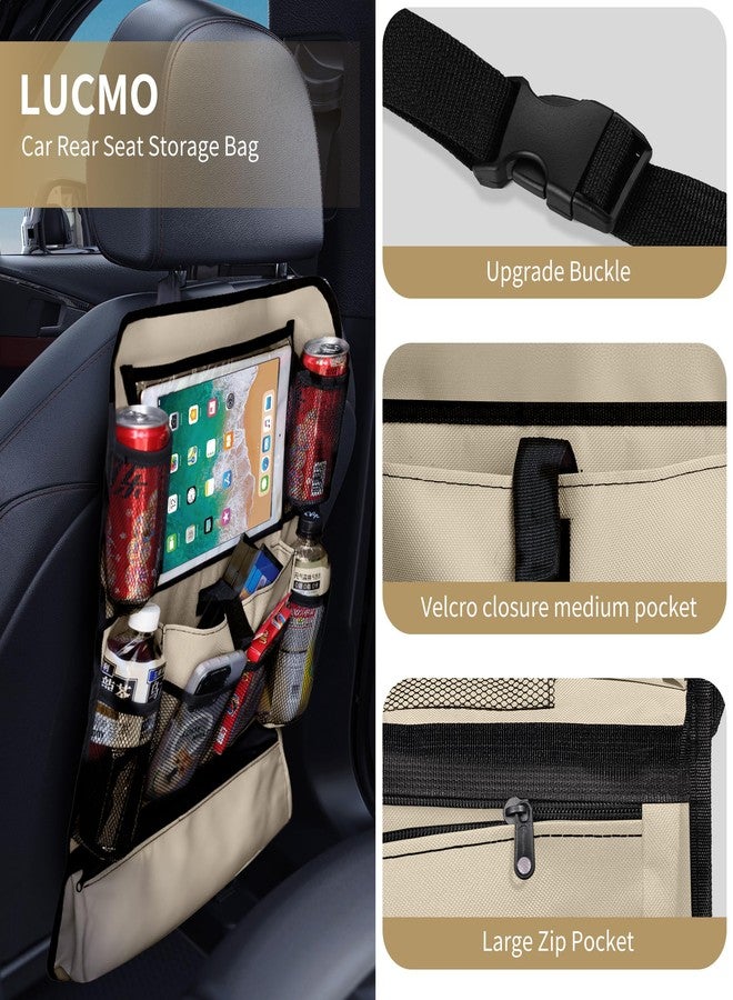 LUCMO Car Backseat Organizer with Touch Screen Tablet Holder-2 Pack,9 Storage Pockets Car Storage Organizer,Car Seat Back Protectors Kick Mats Travel Accessories for Kids-Beige - Image 2