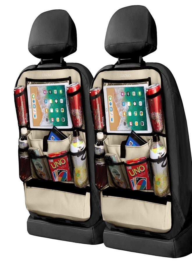 LUCMO Car Backseat Organizer with Touch Screen Tablet Holder-2 Pack,9 Storage Pockets Car Storage Organizer,Car Seat Back Protectors Kick Mats Travel Accessories for Kids-Beige - Image 1